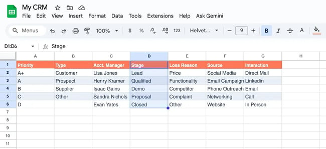 Google Sheets CRM setup